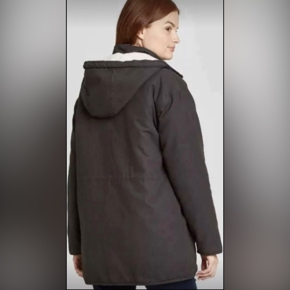 Universal Thread Sherpa Lined Canvas Winter Coat Zip & Snap Hood Insulat… - Picture 2 of 9